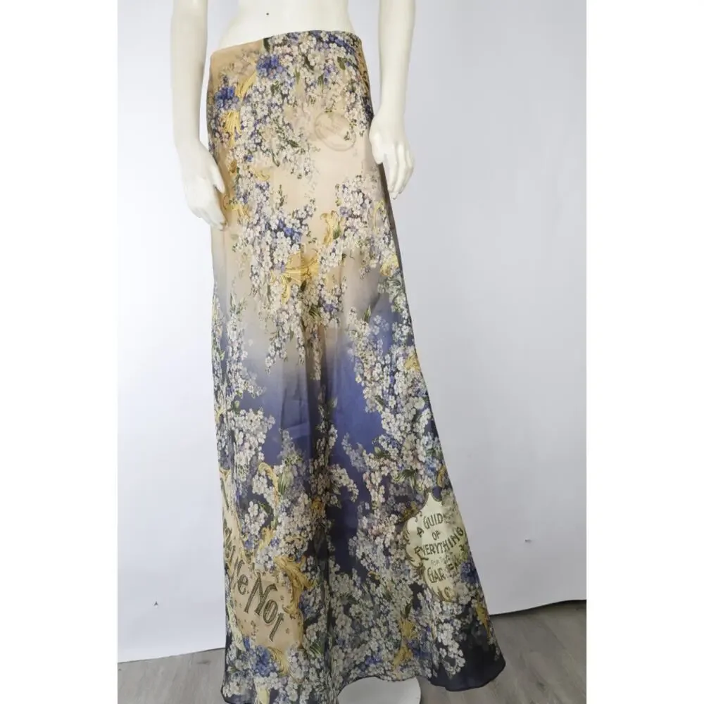 Zimmermann Tama Bias Forget Me Not Flare Skirt Silk Satin Organza Floral Maxi 1 - Picture 5 of 16